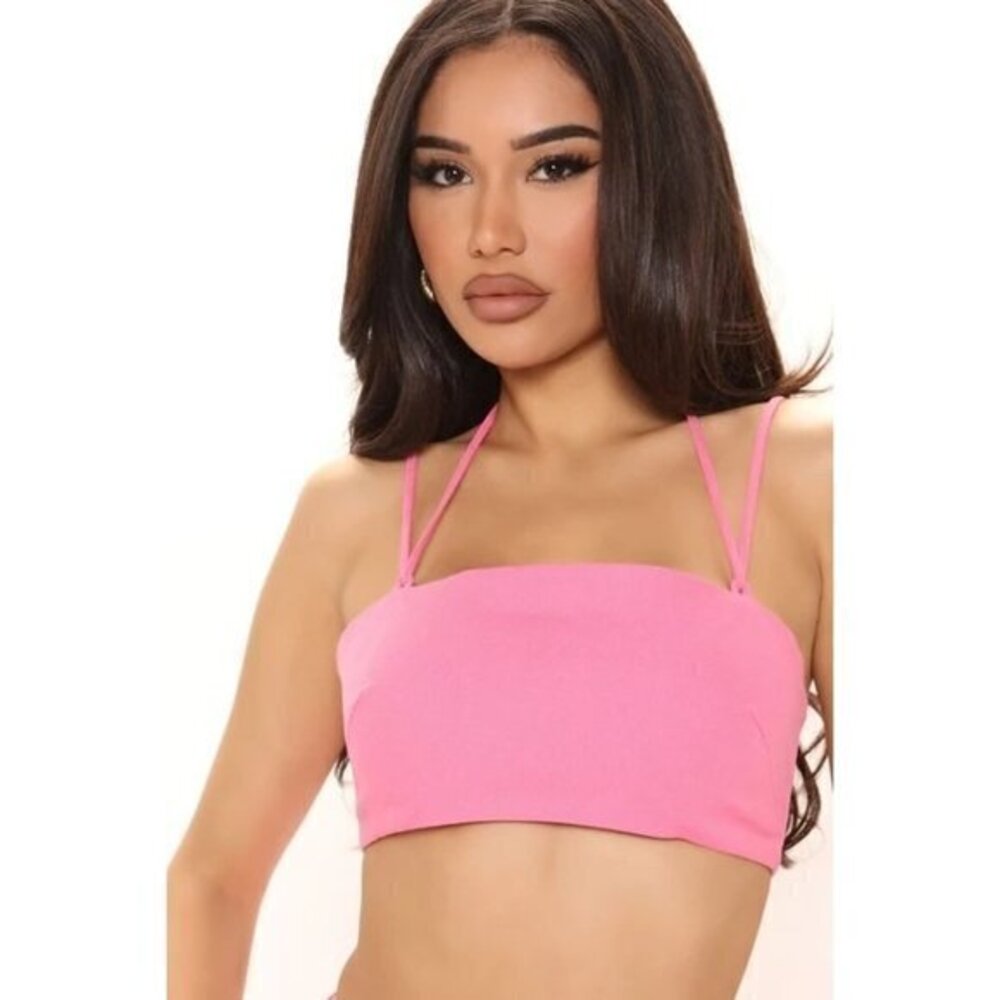 Vacay Days‎ Linen Cotton Blend Crop Top - Pink Size L REFFNB